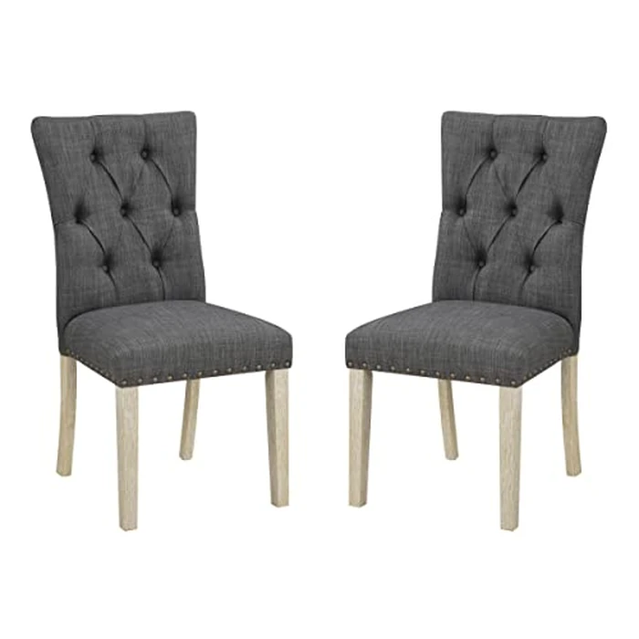 OSP Home Furnishings Preston Dining Chair 2-Pack with Button Tufted Back and Antique Bronze Nailhead Trim, Charcoal Fabric by Office Star Products - Image 1
