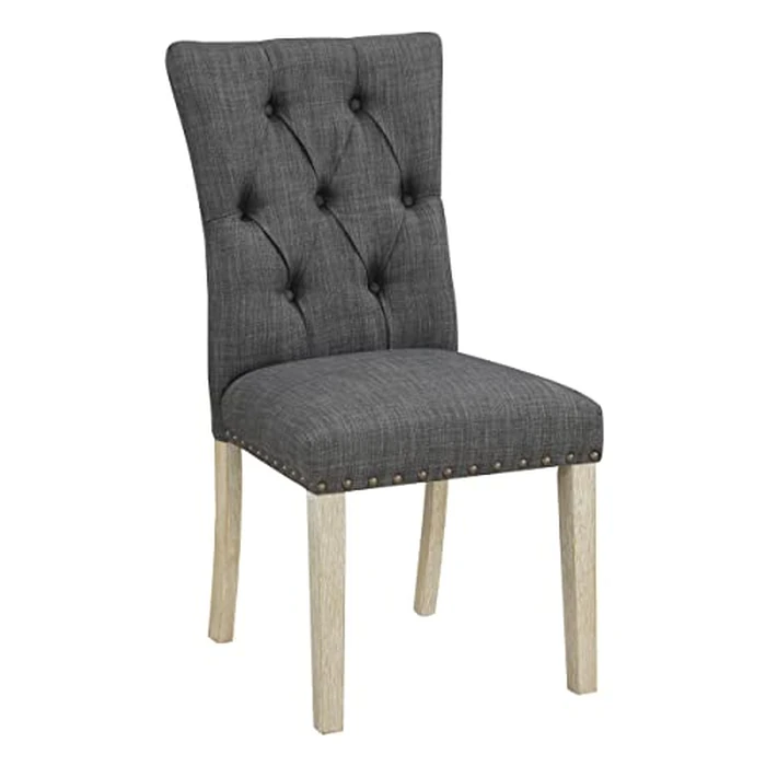 OSP Home Furnishings Preston Dining Chair 2-Pack with Button Tufted Back and Antique Bronze Nailhead Trim, Charcoal Fabric by Office Star Products - Image 2