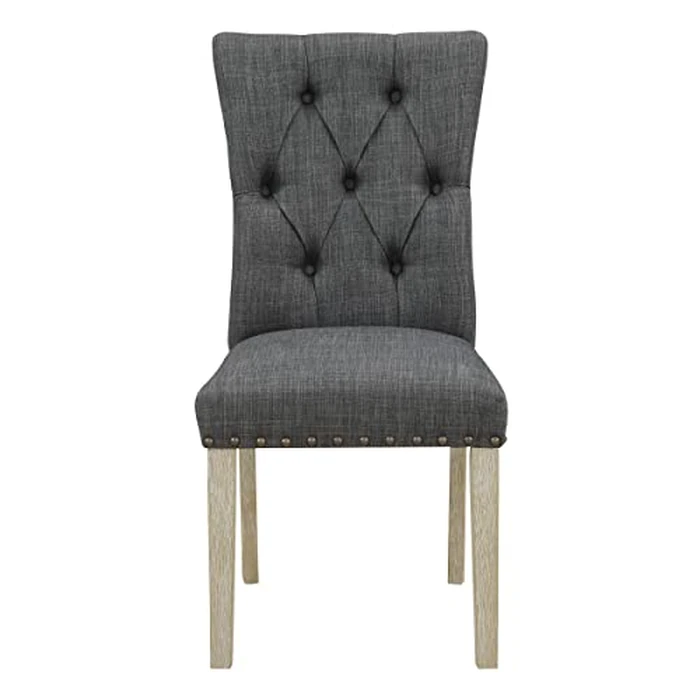 OSP Home Furnishings Preston Dining Chair 2-Pack with Button Tufted Back and Antique Bronze Nailhead Trim, Charcoal Fabric by Office Star Products - Image 5