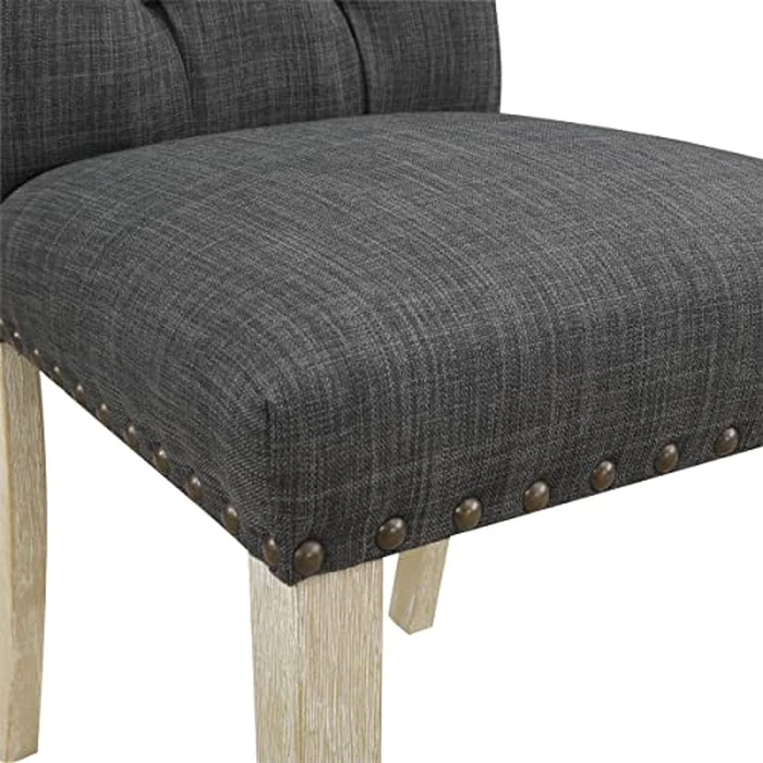 OSP Home Furnishings Preston Dining Chair 2-Pack with Button Tufted Back and Antique Bronze Nailhead Trim, Charcoal Fabric by Office Star Products - Image 6