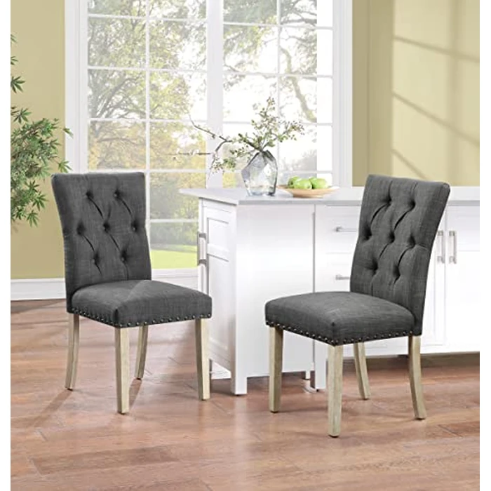 OSP Home Furnishings Preston Dining Chair 2-Pack with Button Tufted Back and Antique Bronze Nailhead Trim, Charcoal Fabric by Office Star Products - Image 7