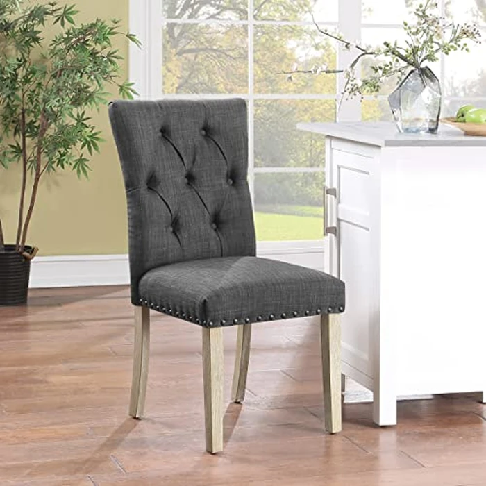 OSP Home Furnishings Preston Dining Chair 2-Pack with Button Tufted Back and Antique Bronze Nailhead Trim, Charcoal Fabric by Office Star Products - Image 8