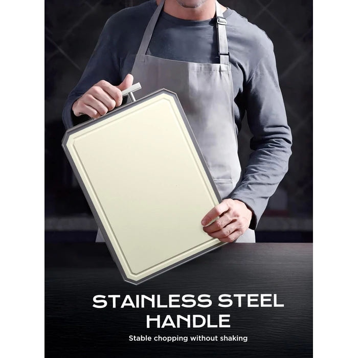 SNOWCLAD Stainless Steel Cutting Board,Double Sided Steel Bread Boards for kitchen,Stainless Steel/Wheat straw pp Large Board for meat,non toxic Chopping,16 * 11 Inch,Dishwasher Safe by SNOWCLAD - Used - Acceptable condition