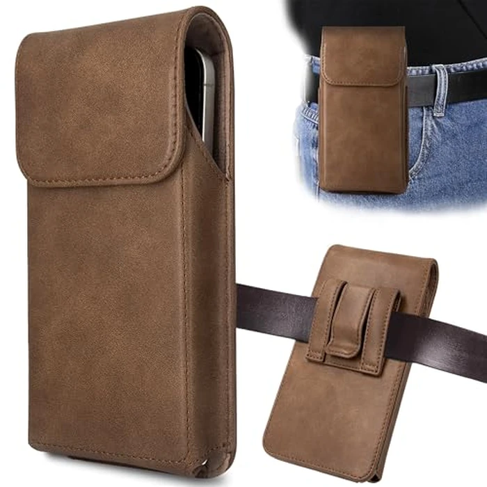 INGIDO Holster for iPhone 16 Pro Max 15 Pro Max 14 Pro Max 13 Pro Max 12 Pro Max 16 Plus 15 Plus 14 Plus, Premium Leather Pouch with Belt Clip Phone Holster Belt Case, Light Brown -L by INGIDO - Used - Very Good condition