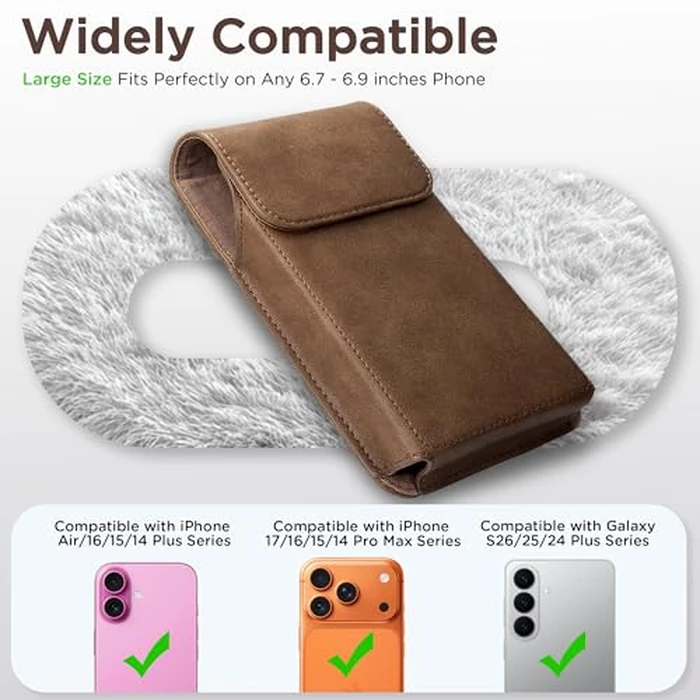 INGIDO Holster for iPhone 16 Pro Max 15 Pro Max 14 Pro Max 13 Pro Max 12 Pro Max 16 Plus 15 Plus 14 Plus, Premium Leather Pouch with Belt Clip Phone Holster Belt Case, Light Brown -L by INGIDO - Image 2