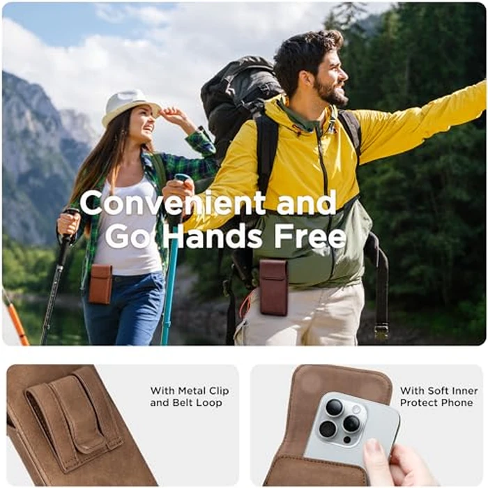 INGIDO Holster for iPhone 16 Pro Max 15 Pro Max 14 Pro Max 13 Pro Max 12 Pro Max 16 Plus 15 Plus 14 Plus, Premium Leather Pouch with Belt Clip Phone Holster Belt Case, Light Brown -L by INGIDO - Image 5