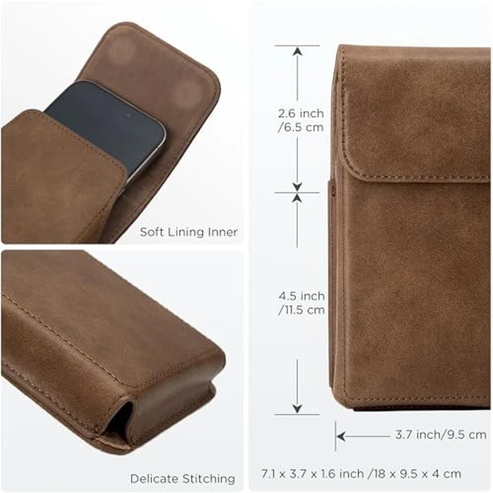 INGIDO Holster for iPhone 16 Pro Max 15 Pro Max 14 Pro Max 13 Pro Max 12 Pro Max 16 Plus 15 Plus 14 Plus, Premium Leather Pouch with Belt Clip Phone Holster Belt Case, Light Brown -L by INGIDO - Image 6
