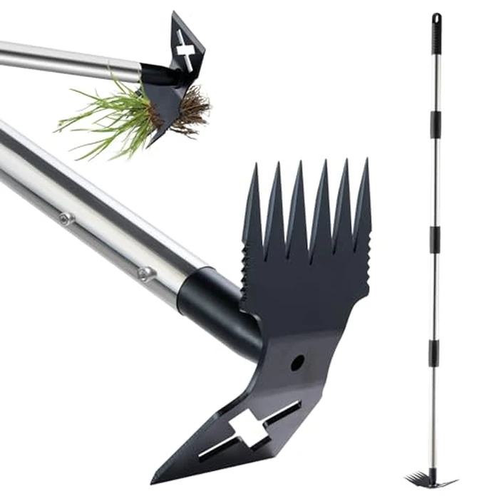 LAWFYMORI Weed Puller Tool with Long Handle, 60'' Weed Remover Weeding Tool, Heavy Duty 2 in 1 Manual Weed Rake and Garden Hoe, Gardening Weeder Tools for Yard, Lawn, Patio, Garden by LAWFYMORI - Image 1
