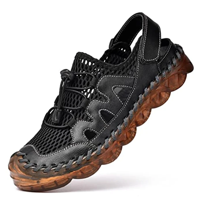 Qiucdzi Mens Closed Toe Sandals, Sport Sandals Casual Leather Handmade Sandals Adjustable Fisherman Beach Sandals For Outdoor Walking Driving,Black by Qiucdzi - Used - Very Good condition - US$33.78