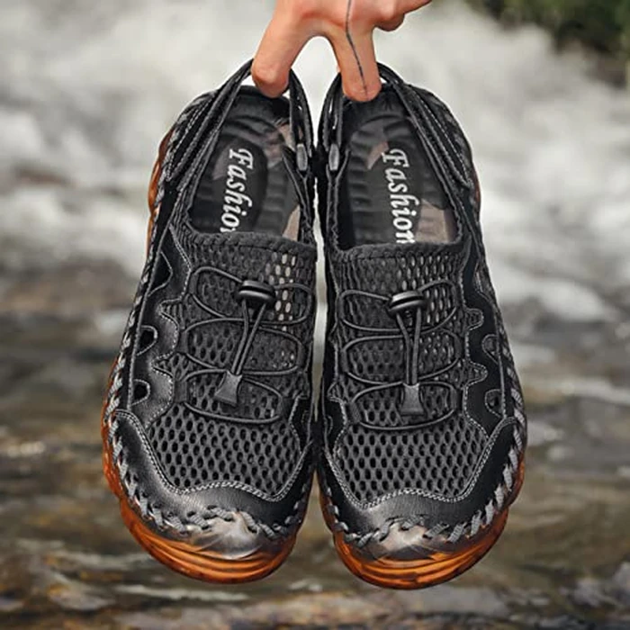 Qiucdzi Mens Closed Toe Sandals, Sport Sandals Casual Leather Handmade Sandals Adjustable Fisherman Beach Sandals For Outdoor Walking Driving,Black by Qiucdzi - Image 3