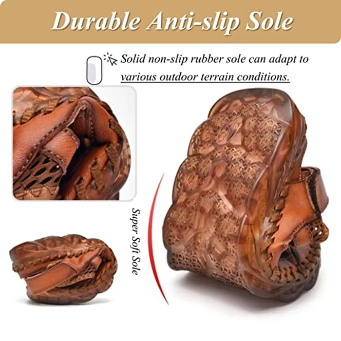 Qiucdzi Mens Closed Toe Sandals, Sport Sandals Casual Leather Handmade Sandals Adjustable Fisherman Beach Sandals For Outdoor Walking Driving,Black by Qiucdzi - Image 5