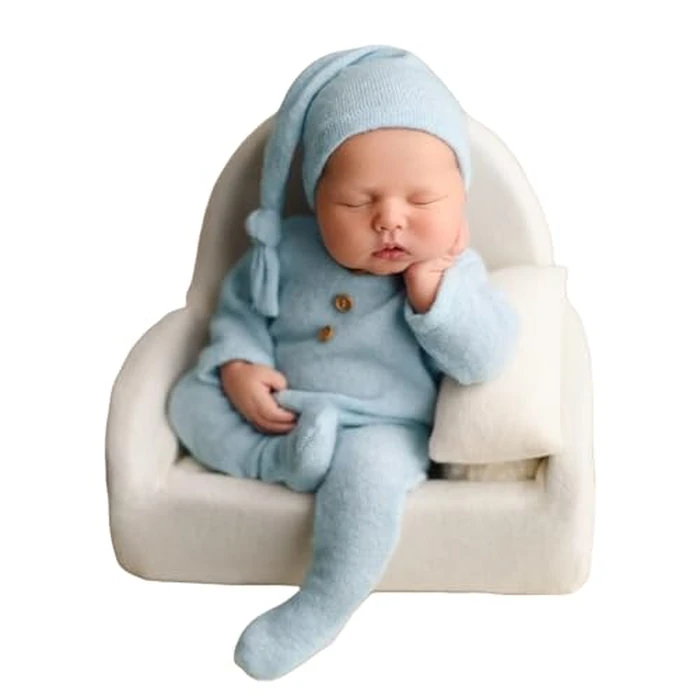 Vedory Fashion Newborn Boys Girls Baby Photo Shoot Props Outfits Crochet Clothes Long Tail Hat Pants Photography Props (Blue) by Vedory - Used - Like New condition - US$13.30