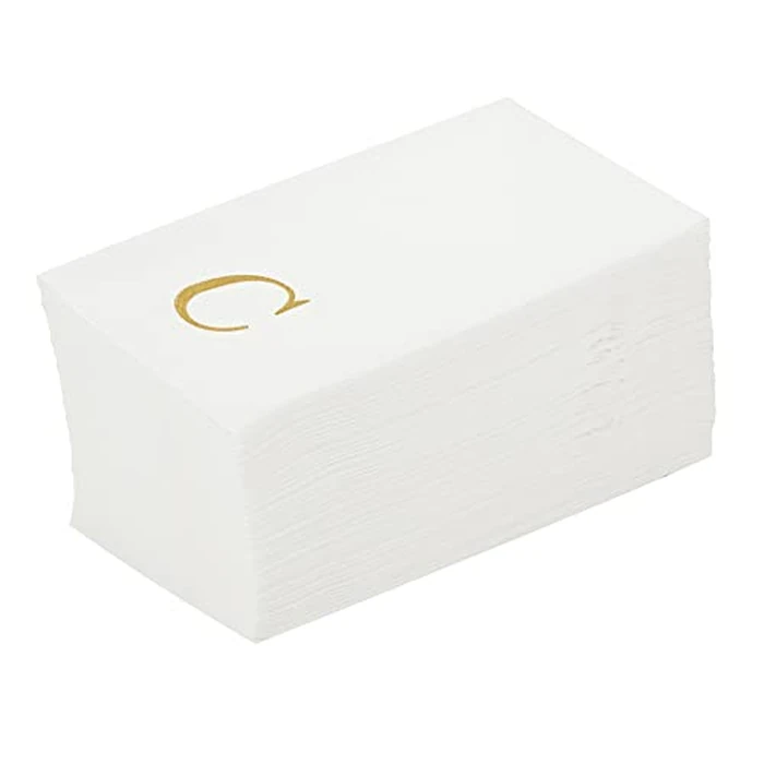 Luxenap 15.8 X 7.9 Inch Linen-Feel Guest Towels, 50 Lettered Hand Towels - Gold Letter 'C', Sans Serif Font, White Paper Dinner Napkins, airlaid, For Restrooms And Tables - Restaurantware by Restaurantware - Image 1