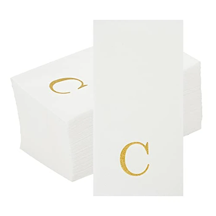 Luxenap 15.8 X 7.9 Inch Linen-Feel Guest Towels, 50 Lettered Hand Towels - Gold Letter 'C', Sans Serif Font, White Paper Dinner Napkins, airlaid, For Restrooms And Tables - Restaurantware by Restaurantware - Image 2