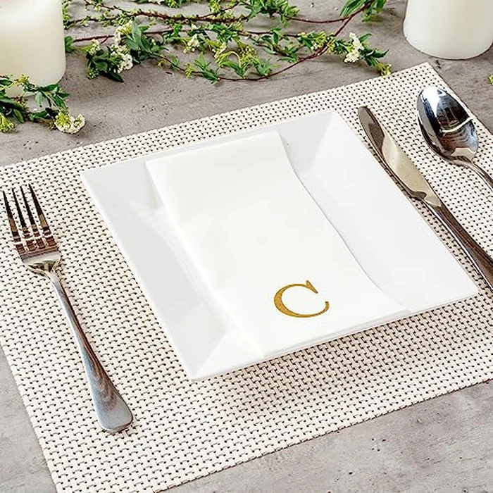 Luxenap 15.8 X 7.9 Inch Linen-Feel Guest Towels, 50 Lettered Hand Towels - Gold Letter 'C', Sans Serif Font, White Paper Dinner Napkins, airlaid, For Restrooms And Tables - Restaurantware by Restaurantware - Image 3