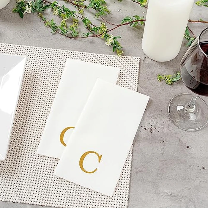 Luxenap 15.8 X 7.9 Inch Linen-Feel Guest Towels, 50 Lettered Hand Towels - Gold Letter 'C', Sans Serif Font, White Paper Dinner Napkins, airlaid, For Restrooms And Tables - Restaurantware by Restaurantware - Image 6