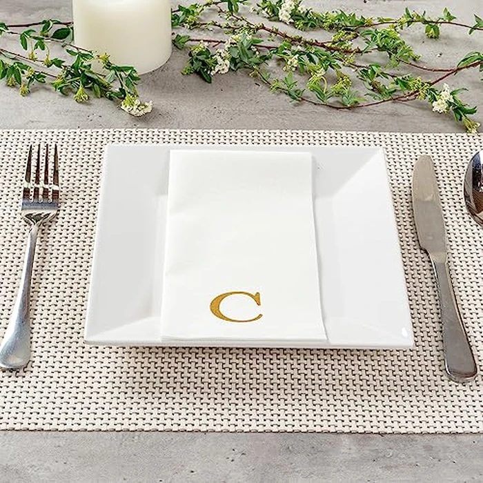 Luxenap 15.8 X 7.9 Inch Linen-Feel Guest Towels, 50 Lettered Hand Towels - Gold Letter 'C', Sans Serif Font, White Paper Dinner Napkins, airlaid, For Restrooms And Tables - Restaurantware by Restaurantware - Image 7