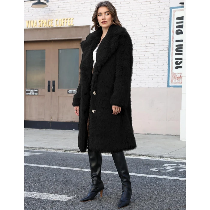 Gihuo Women' s Faux Fur Coat Lapel Collar Long Sleeve Furry Jacket Long Shaggy Jackets Open Front Warm Outerwear(Black-M) by Gihuo - Image 3