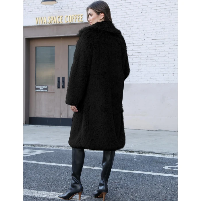Gihuo Women' s Faux Fur Coat Lapel Collar Long Sleeve Furry Jacket Long Shaggy Jackets Open Front Warm Outerwear(Black-M) by Gihuo - Image 6