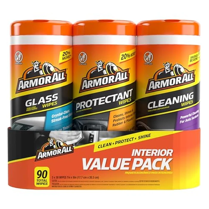 Armor All Protectant, Glass and Cleaning Wipes, Wipes for Car Interior and Car Exterior, 30 Count Each (Pack of 3) by Armor All - Used - Very Good condition