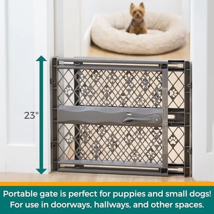 MYPET North States Paws Portable Pet Gate: 26-40" Wide. Pressure Mount. No Tools Needed. Made in USA. Dog Gate 23" Tall, Expandable, Durable Dog Gates for Doorways, Fieldstone Gray by MYPET - Image 2