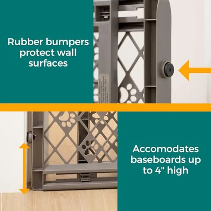 MYPET North States Paws Portable Pet Gate: 26-40" Wide. Pressure Mount. No Tools Needed. Made in USA. Dog Gate 23" Tall, Expandable, Durable Dog Gates for Doorways, Fieldstone Gray by MYPET - Image 5