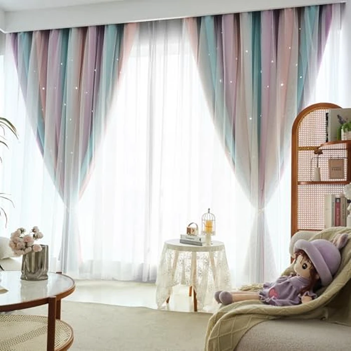 Azurehop Double Layer Star Rainbow Curtains, Kids Nursery Blackout Princess Curtains, Grommet Top Curtains 72 Inches Long 1 Panel, Purple Pink Blue, 52" W x 72" L (Pack of 1) by Azurehop - Image 9