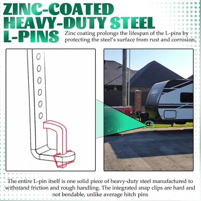 TonGass (2-Pack) Premium Snap L-Pins for Weight Distribution Hitches, 4 1/4" x 1 3/4" L-Pins with Integrated Snap Clips, Minimize Weight Distribution Hitch Noise, Zinc-Coated Heavy-Duty Steel by TonGass - Image 5