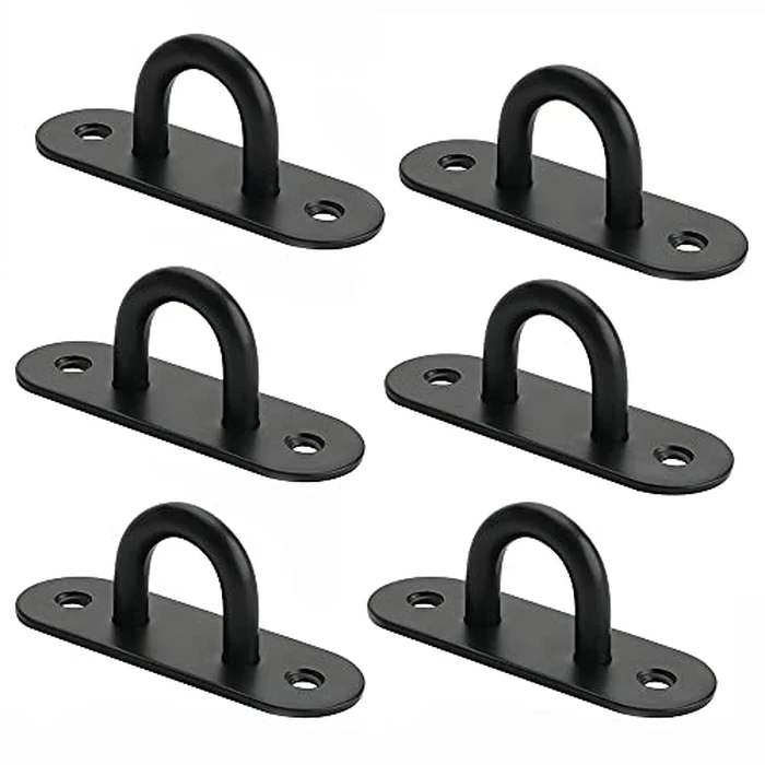 SAYAYO 6 PCS Pad Eye Plate Hooks U Ceiling Hook for Hanging Plants Outdoor Lights Swing Suspension Marine Hardware Staple Hook Loop with Screws Stainless Steel Wall Mount, Black by SAYAYO - Image 1