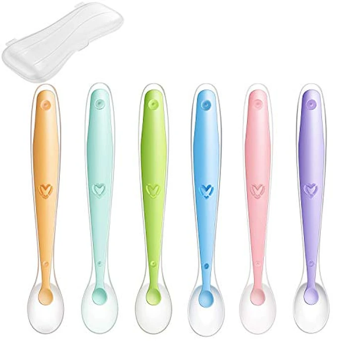 PandaEar Baby Silicone Soft Spoons| Training Feeding for Kids Toddlers Children and Infants| BPA Free 6 Pack| Baby Led Weaning Spoon| Gum-Friendly First Stage by PandaEar - Image 1