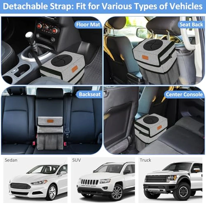 ELONGRIVER Car Trash Can Bin for Back Seat Leak Proof, Cute Car Trash Bag Hanging, Vehicle Trash Can for SUV Truck Van, Automotive Garbage Cans Front Seat Grey by ELONGRIVER - Image 6