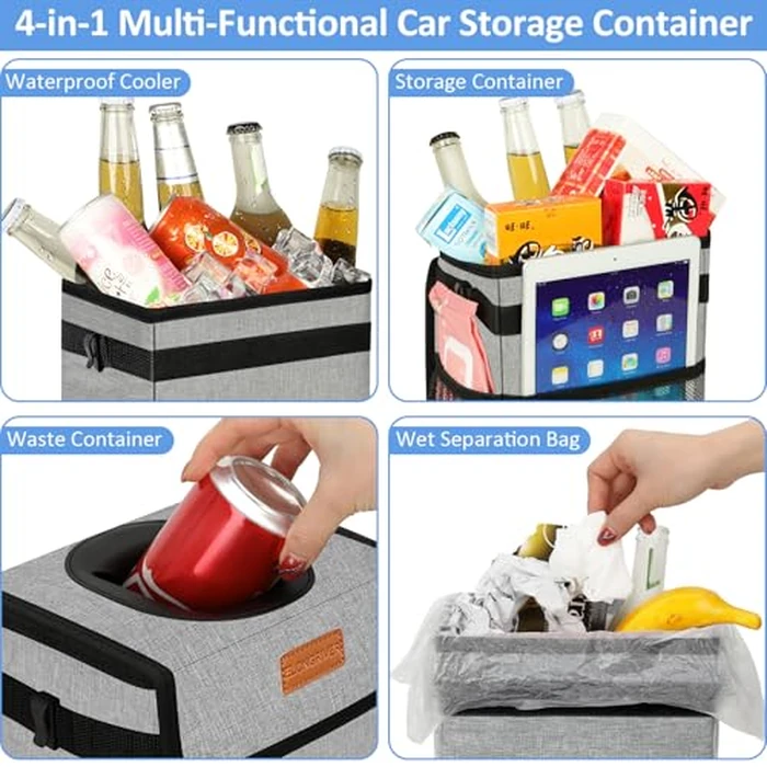 ELONGRIVER Car Trash Can Bin for Back Seat Leak Proof, Cute Car Trash Bag Hanging, Vehicle Trash Can for SUV Truck Van, Automotive Garbage Cans Front Seat Grey by ELONGRIVER - Image 7