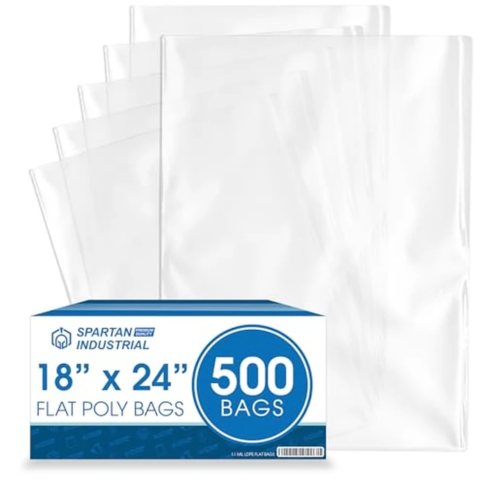 Spartan Industrial - 18” X 24” 1.1 Mil Flat Open End Clear Plastic Poly Bags - For Proofing Bread Dough, Packaging Clothes, Shirts (Thin & Lightweight - Bags DO NOT Have Seal) by Spartan Industrial - Used - Like New condition - US$67.43