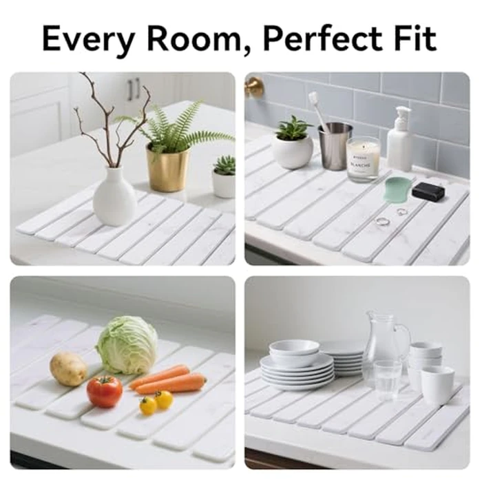 Stone Drying Mat for Kitchen Counter, 24"(L)x16"(W), Drying Matt Kitchen Counter, Stone Dish Drying Mat, Foldable Diatomaceous Earth Mat by Roran - Used - Like New condition