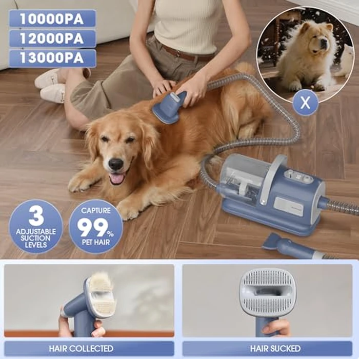 geoorood Dog Grooming Vacuum and Dryer Kit, Blower for Pet Vacuum Grooming 7 in 1 with Clippers for Dogs Hair Shedding Brush Remover Tools at Home Blue Grey by geoorood - Image 4