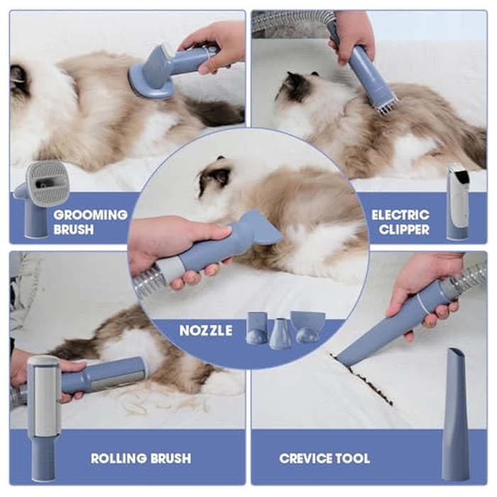 geoorood Dog Grooming Vacuum and Dryer Kit, Blower for Pet Vacuum Grooming 7 in 1 with Clippers for Dogs Hair Shedding Brush Remover Tools at Home Blue Grey by geoorood - Image 7