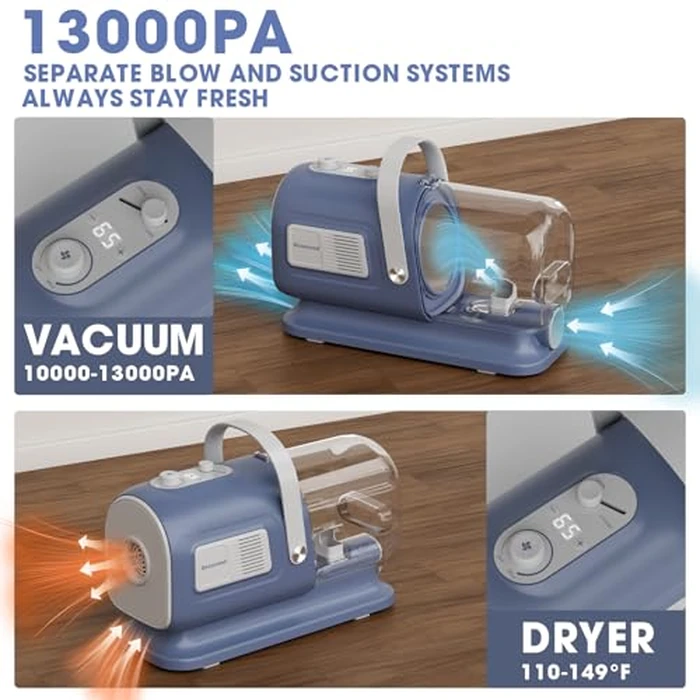 geoorood Dog Grooming Vacuum and Dryer Kit, Blower for Pet Vacuum Grooming 7 in 1 with Clippers for Dogs Hair Shedding Brush Remover Tools at Home Blue Grey by geoorood - Image 8