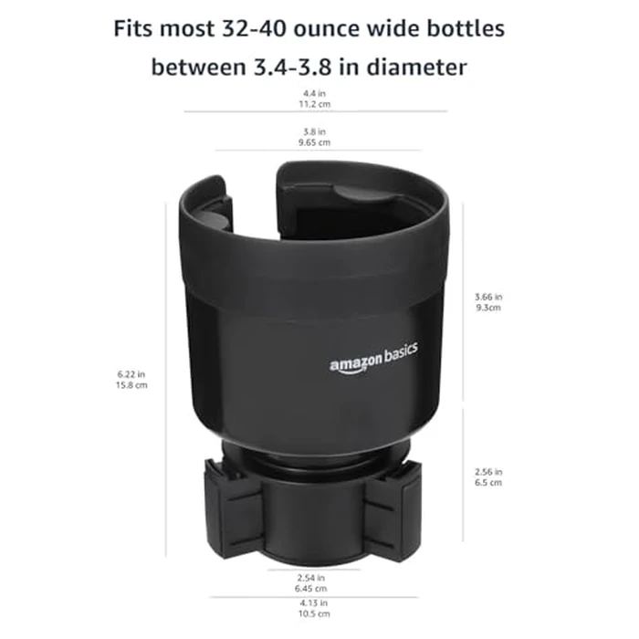 Amazon Basics Car Cup Holder Expander with Adjustable Base, Securely Holds Large Bottles 3.4 to 3.8 in Diameter, Compatible with Yeti, Hydro Flask, Easy Installation, Black by Amazon Basics - Image 3