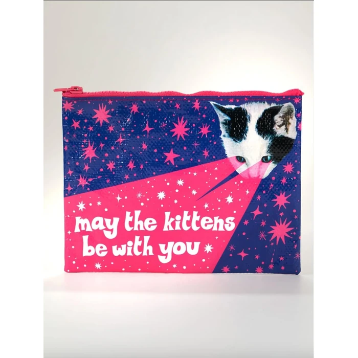 Blue Q Zipper Pouch Cosmetic Bag for Women, Travel & Everyday Essentials, Purse Accessory Storage for Makeup or Toiletries, Made from 95% Recycled Plastic, May The Kittens Be With You, 7.25"h x 9.5"w by Blue Q - Used - Very Good condition - US$10.98
