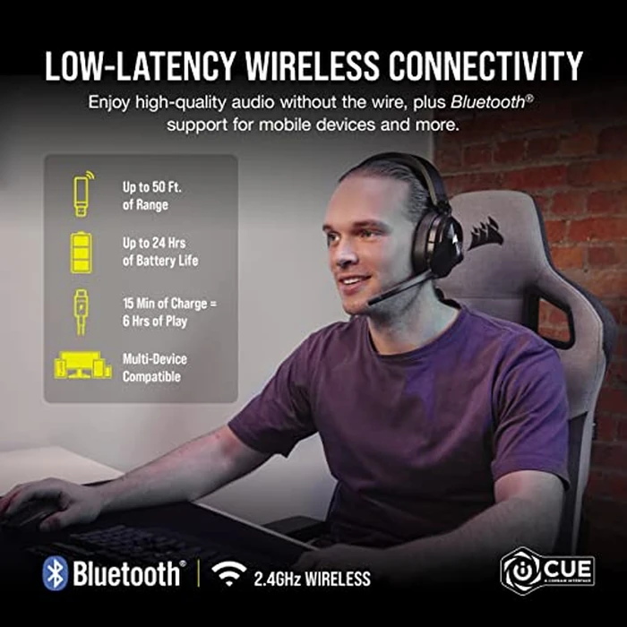 CORSAIR HS55 Wireless Multiplatform Lightweight Gaming Headset with Bluetooth - Dolby 7.1 Surround Sound - iCUE Compatible - PC, PS5, PS4, Nintendo Switch, Mobile - Black by Corsair - Image 2