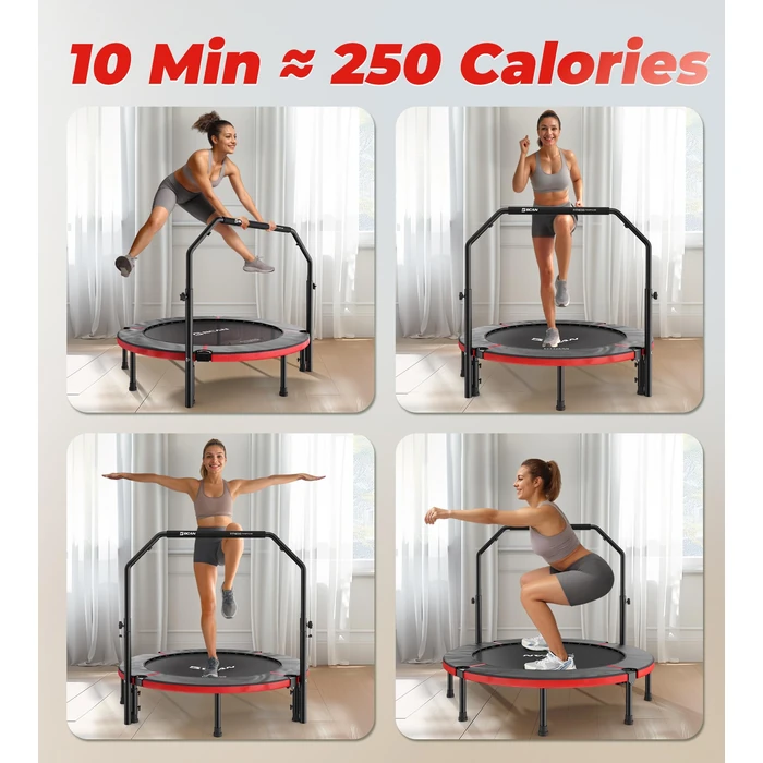 BCAN 48" Foldable Mini Trampoline, Rebounder Trampoline for Adults, U Shape Adjustable Foam Handle, Exercise Rebounder for Kids Adults Indoor Workout, Max Load 440lbs, Red by BCAN - Image 7