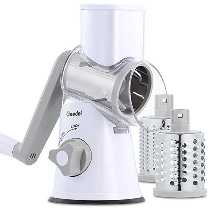 Geedel Kitchen Cheese Grater, Rotary Mandoline Vegetable Slicer with Interchangeable Blades, Easy to Use Rotary Grater Slicer for Fruit, Vegetables, Nuts by Geedel - Used - Very Good condition - CA$33.40