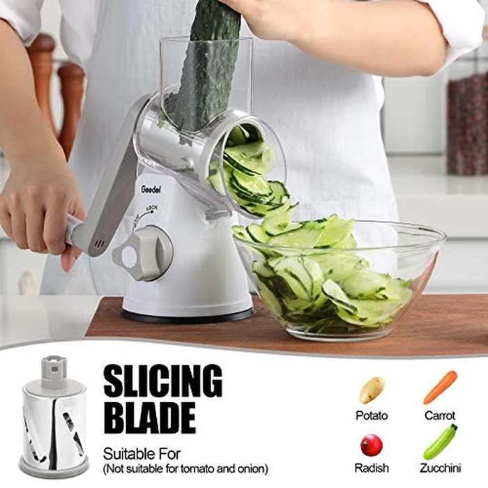 Geedel Kitchen Cheese Grater, Rotary Mandoline Vegetable Slicer with Interchangeable Blades, Easy to Use Rotary Grater Slicer for Fruit, Vegetables, Nuts by Geedel - Image 4