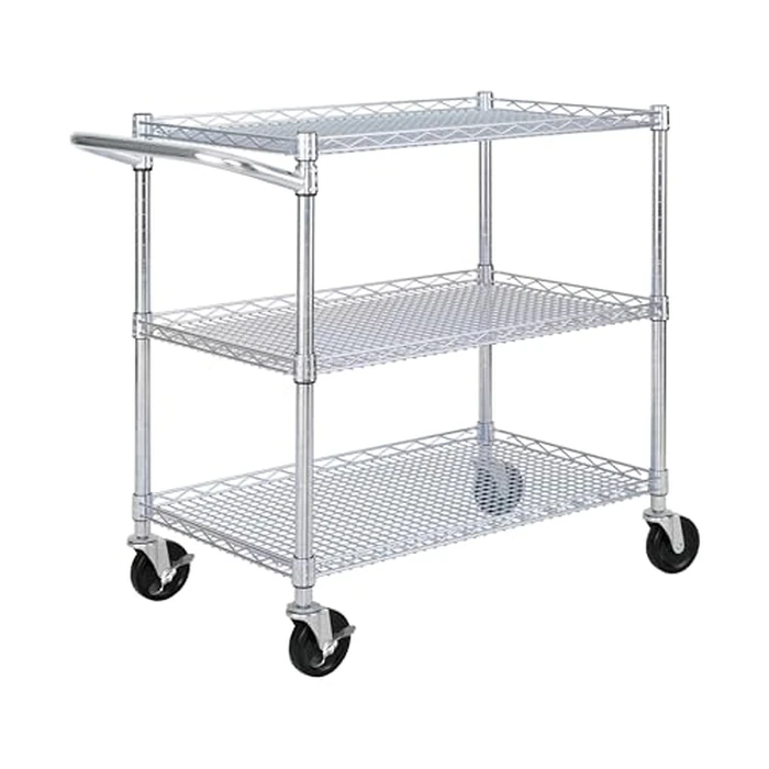 Seville Classics UltraDurable NSF Commercial Heavy Duty Metal Rolling Utility Cart, w/ Steel Shelves, Handle Bar for Restaurant, Garage, Warehouse, Kitchen, Office, Top Shelf (36"W x 18"D) by Seville Classics - Image 1