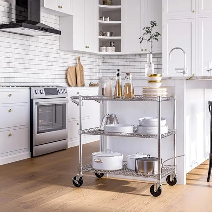 Seville Classics UltraDurable NSF Commercial Heavy Duty Metal Rolling Utility Cart, w/ Steel Shelves, Handle Bar for Restaurant, Garage, Warehouse, Kitchen, Office, Top Shelf (36"W x 18"D) by Seville Classics - Image 3