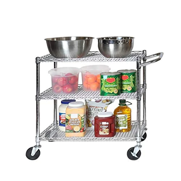 Seville Classics UltraDurable NSF Commercial Heavy Duty Metal Rolling Utility Cart, w/ Steel Shelves, Handle Bar for Restaurant, Garage, Warehouse, Kitchen, Office, Top Shelf (36"W x 18"D) by Seville Classics - Image 6