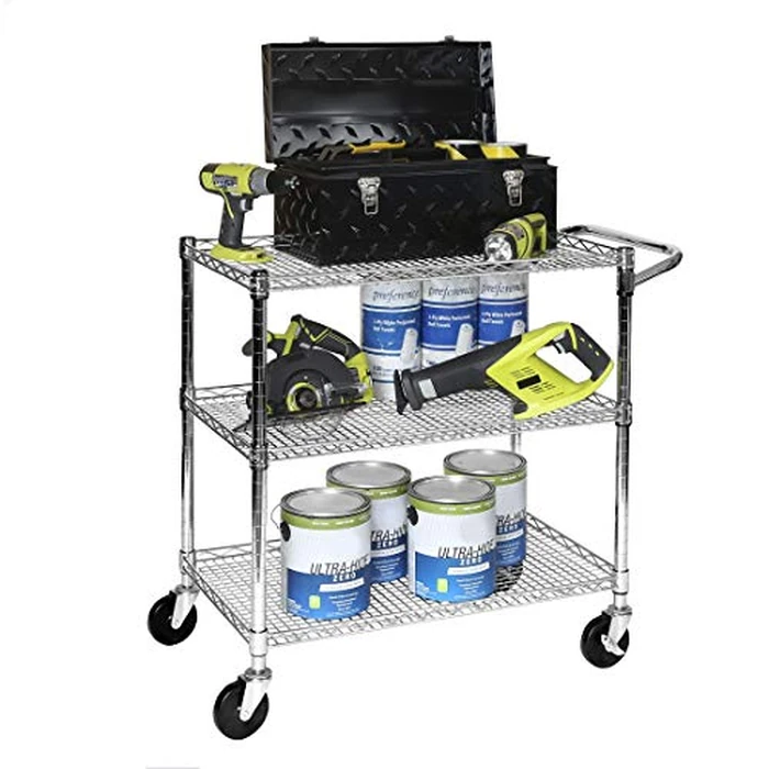 Seville Classics UltraDurable NSF Commercial Heavy Duty Metal Rolling Utility Cart, w/ Steel Shelves, Handle Bar for Restaurant, Garage, Warehouse, Kitchen, Office, Top Shelf (36"W x 18"D) by Seville Classics - Image 8