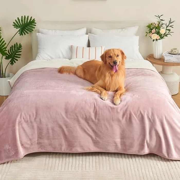 Yaning Waterproof Blanket 80"x90" for Adults, Reversible Waterproof Bed Cover for Dogs Cats Pets, Soft Leakproof Blanket for Bed Couch Sofa Furniture Protector, Dusty Pink/Off White by Yaning - Image 1