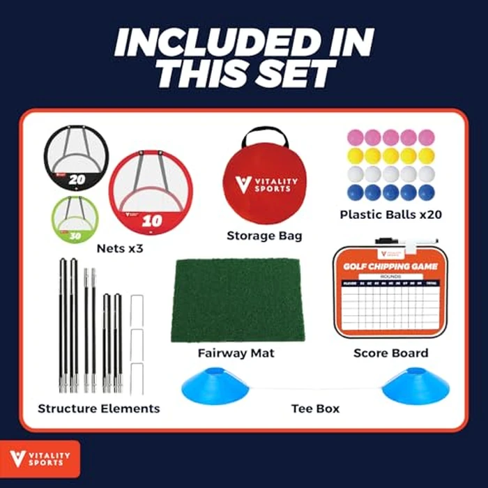 Vitality Sports Golf Chipping Net, 3PCS Pop-Up Golf Practice Net for Backyard, Indoor Outdoor Chipping Game with 3 Targets, 1 Hitting Mat, 20 Balls, Tee Box, Golf Gift for Men by Vitality Sports - Image 4