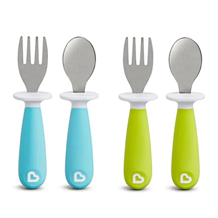 Munchkin(R) Raise(TM) Toddler Fork and Spoon Utensil Set, Rest Keeps Tip Off Table, BPA Free, 4 Pack, Blue/Green by Munchkin - Used - Like New condition - US$8.68
